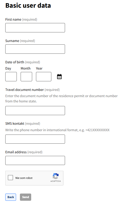 Booking form — personal details