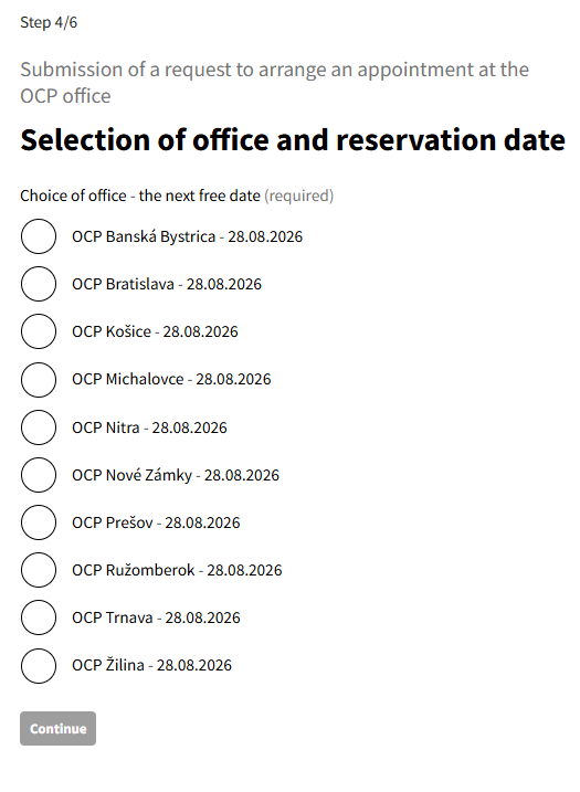 Selecting the appointment type